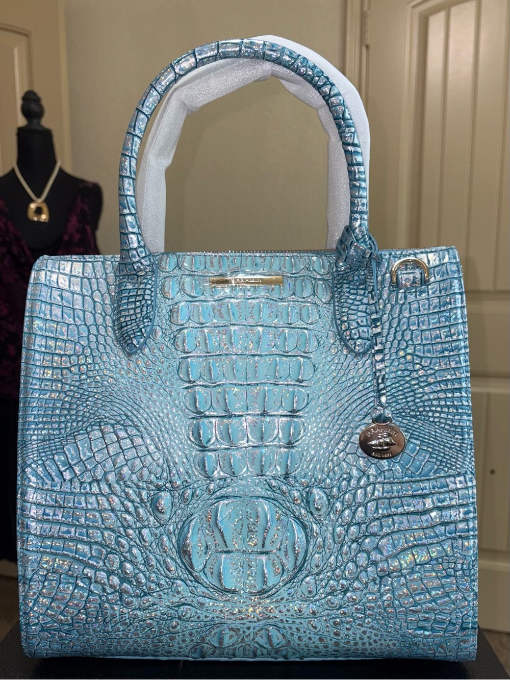 NWT Brahmin Caroline Satchel in Arctic Blue Melbourne